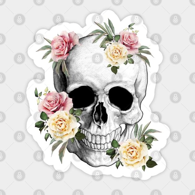 Tribe Skull With roses Sticker by Collagedream